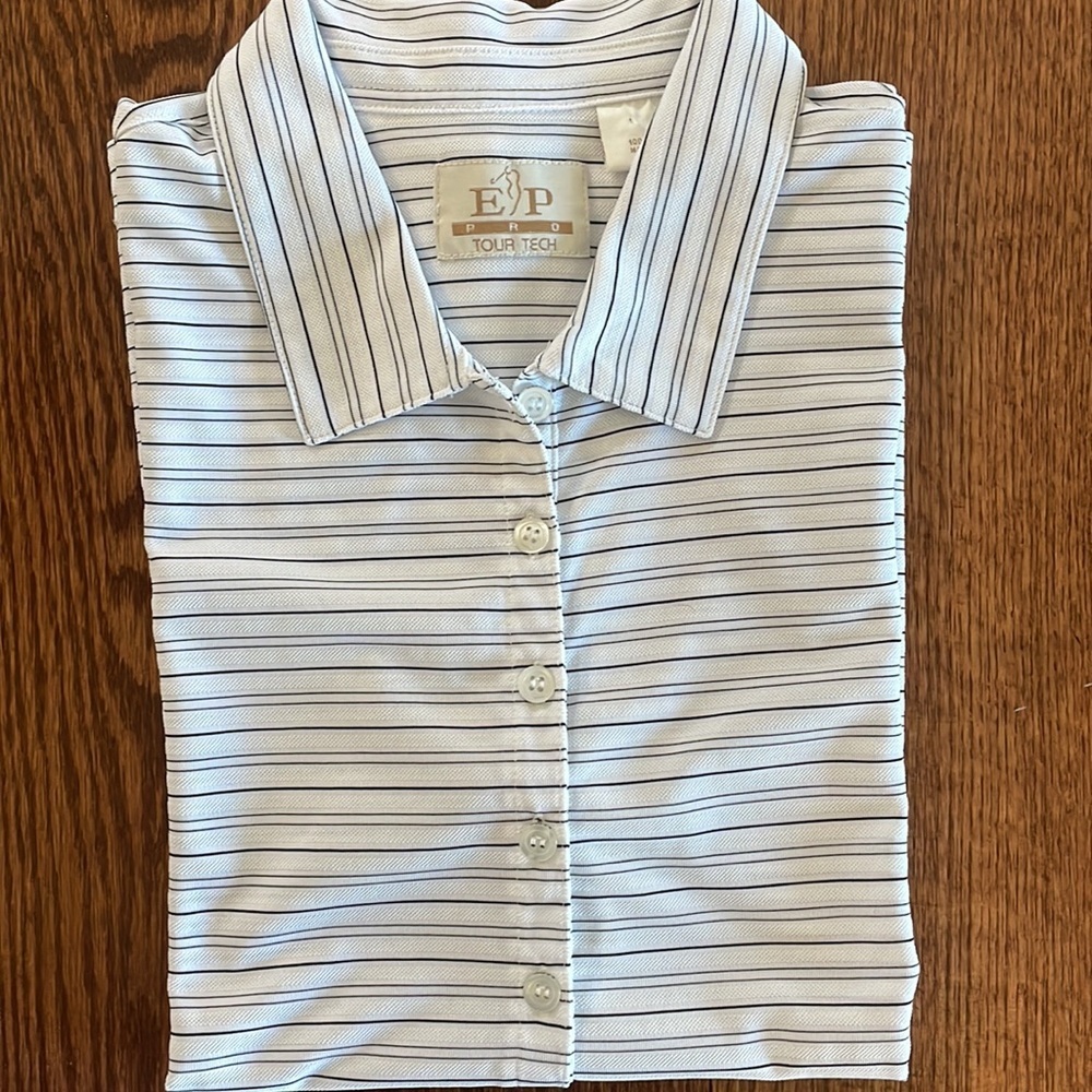 EP PRO TOUR TECH women’s sleeveless GOLF polo shirt striped textured buttons LRG